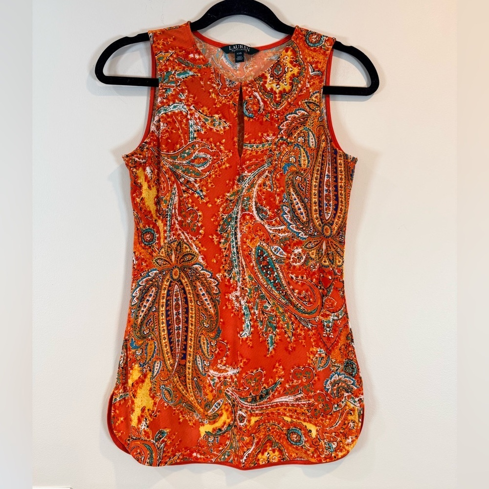 🔥Ralph Lauren Women’s Orange Paisley Top NWOT Size XXS🔥